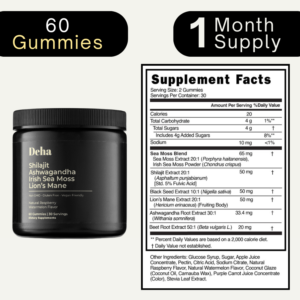 Deha Shilajit Ashwagandha Sea Moss and Lions Mane Gummies